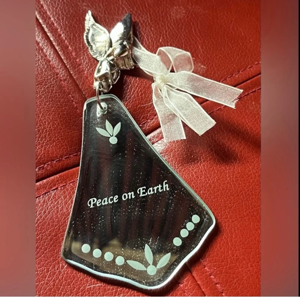 VINTAGE SILVER SENTIMENT ANGEL CHRISTMAS TREE ORNAMENT - MEASURES APPROX. 6.5
